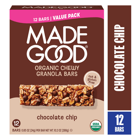 MadeGood Chocolate Chip Granola Bars, 12 Healthy Snack Bars, 0.85 oz Each