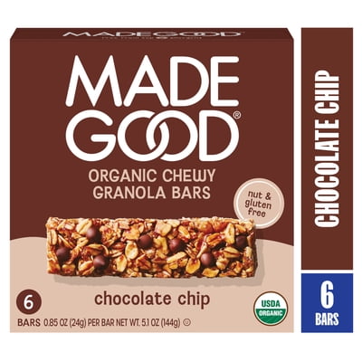 MadeGood Chocolate Chip Granola Bars, 6 Count of Snack Bars, 0.85 oz Each