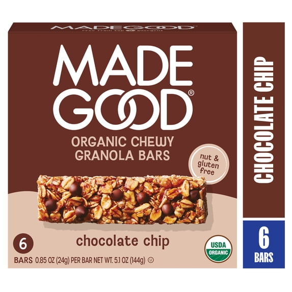 MadeGood Chocolate Chip Granola Bars, 6 Count of Snack Bars, 0.85 oz Each