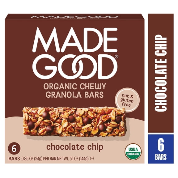 MadeGood Chocolate Chip Granola Bars, 6 Count, Snack Bars, 0.85 oz