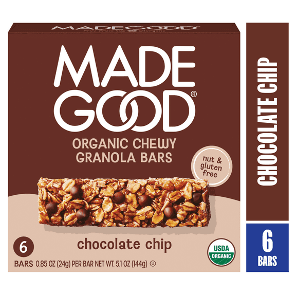 MadeGood Chocolate Chip Granola Bars, 6 Count, Snack Bars, 0.85 oz