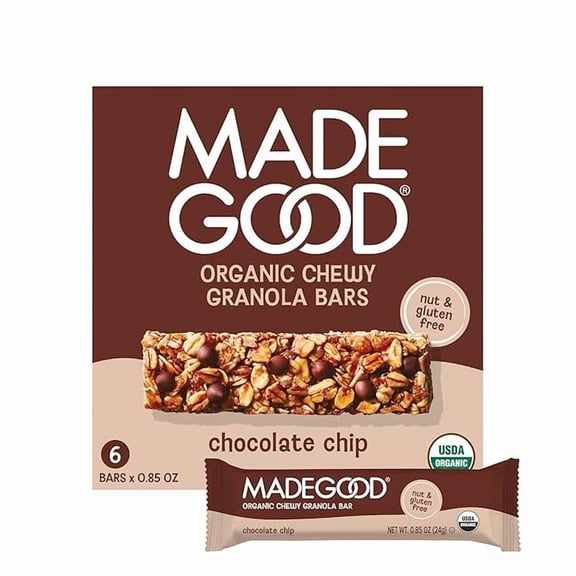 MadeGood Chocolate Chip Granola Bars, 6 Healthy Snack Bars, 0.85 oz Each