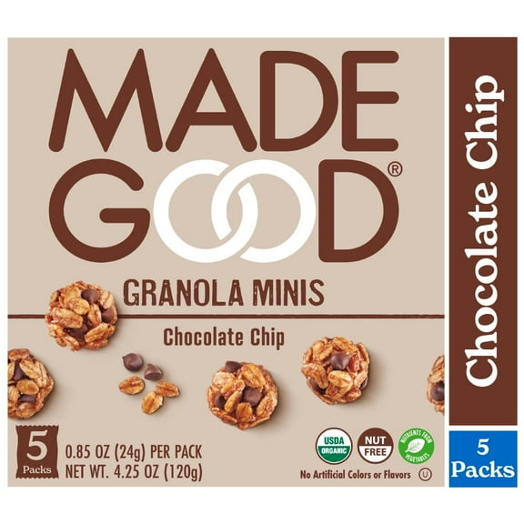 MadeGood Chocolate Chip Granola Minis, 5 Pack Count, 0.85 oz Each pack of 4