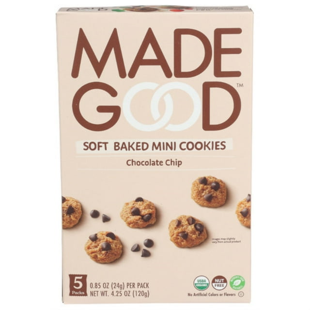 MadeGood Chocolate Chip Soft Baked Cookies, Organic Snacks, 5 Packs x 0