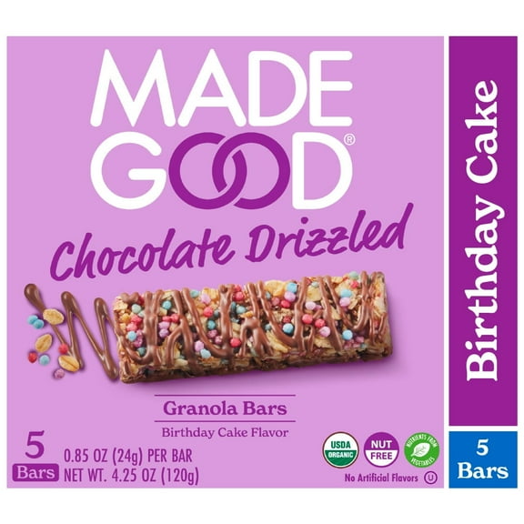 MadeGood Chocolate Drizzle Birthday Cake Flavor Granola Bars, 5 Count (0.78oz Each) pack of 2