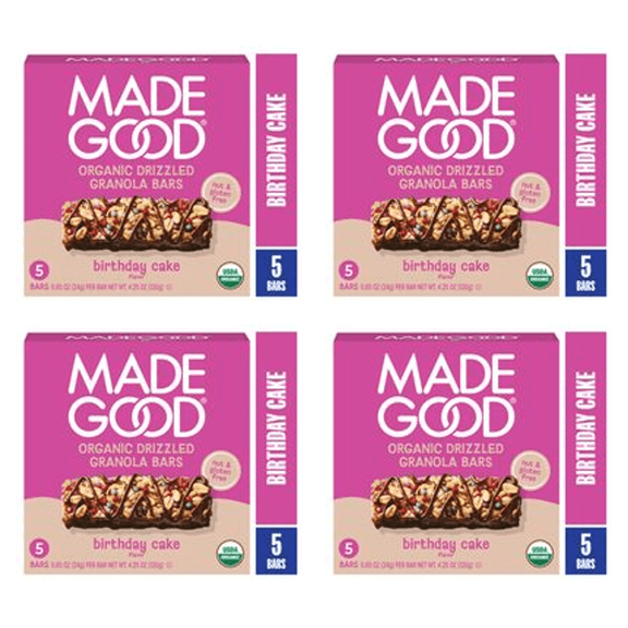 MadeGood Chocolate Drizzle Birthday Cake Flavor Granola Bars, 5 Count (0.78oz Each) pack of 4