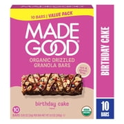 MadeGood Chocolate Drizzle Birthday Cake Granola Bars, 10 Healthy Snack Bars, 0.85 oz