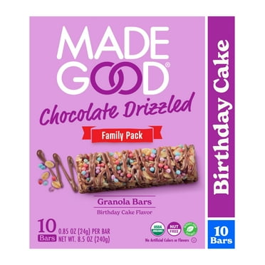 MadeGood Chocolate Drizzle Birthday Cake Granola Bars, 10 Snack Bars, 0.78 oz