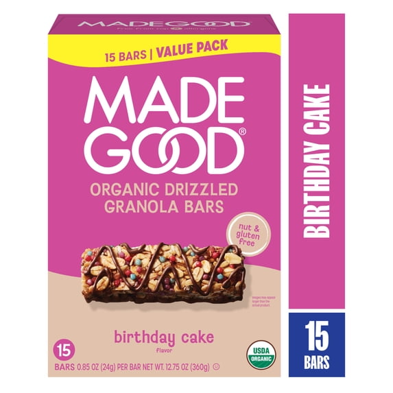 MadeGood Chocolate Drizzled Birthday Cake Granola Bars Value Pack 15CT