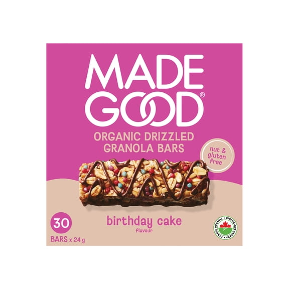 MadeGood Chocolate Drizzle Birthday Cake Granola Bars, 30 Healthy Snack Bars, 0.78 oz