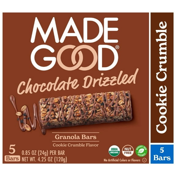 MadeGood Chocolate Drizzled Cookie Crumble Granola Bars, 5 Count (0.85 oz Each)