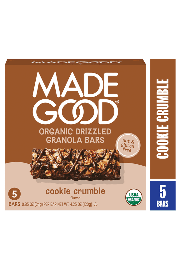 Chocolate Drizzled Cookie Crumble Granola Bars, 5 Healthy Snack Bars, 0.85 oz Each
