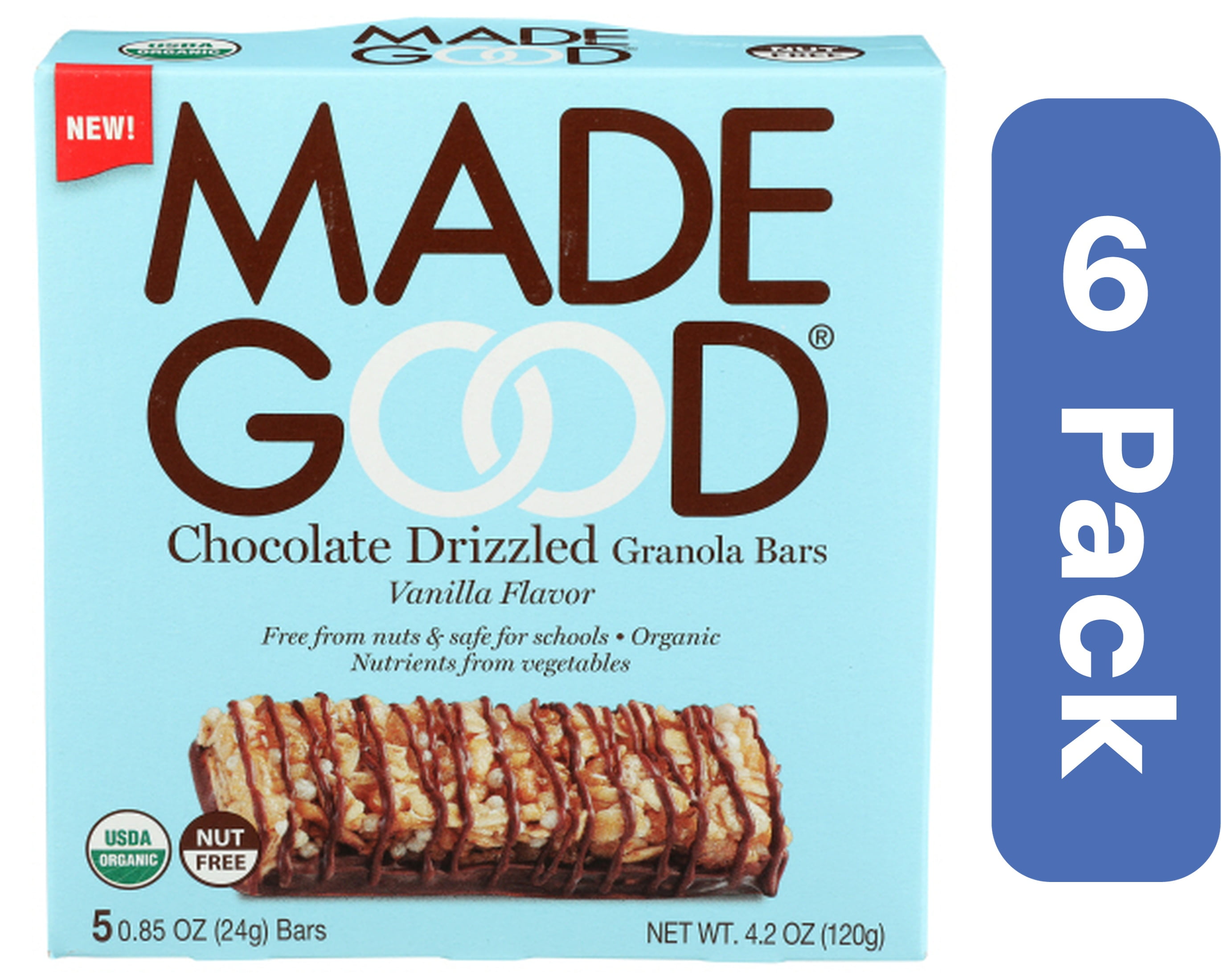 MadeGood Chocolate Drizzled Vanilla Bars 4.2 oz (Pack of 6)