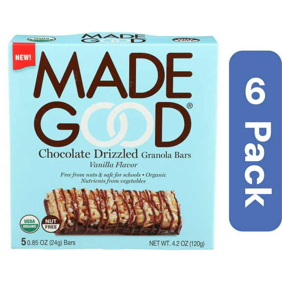 MadeGood Chocolate Drizzled Vanilla Bars 4.2 oz (Pack of 6)