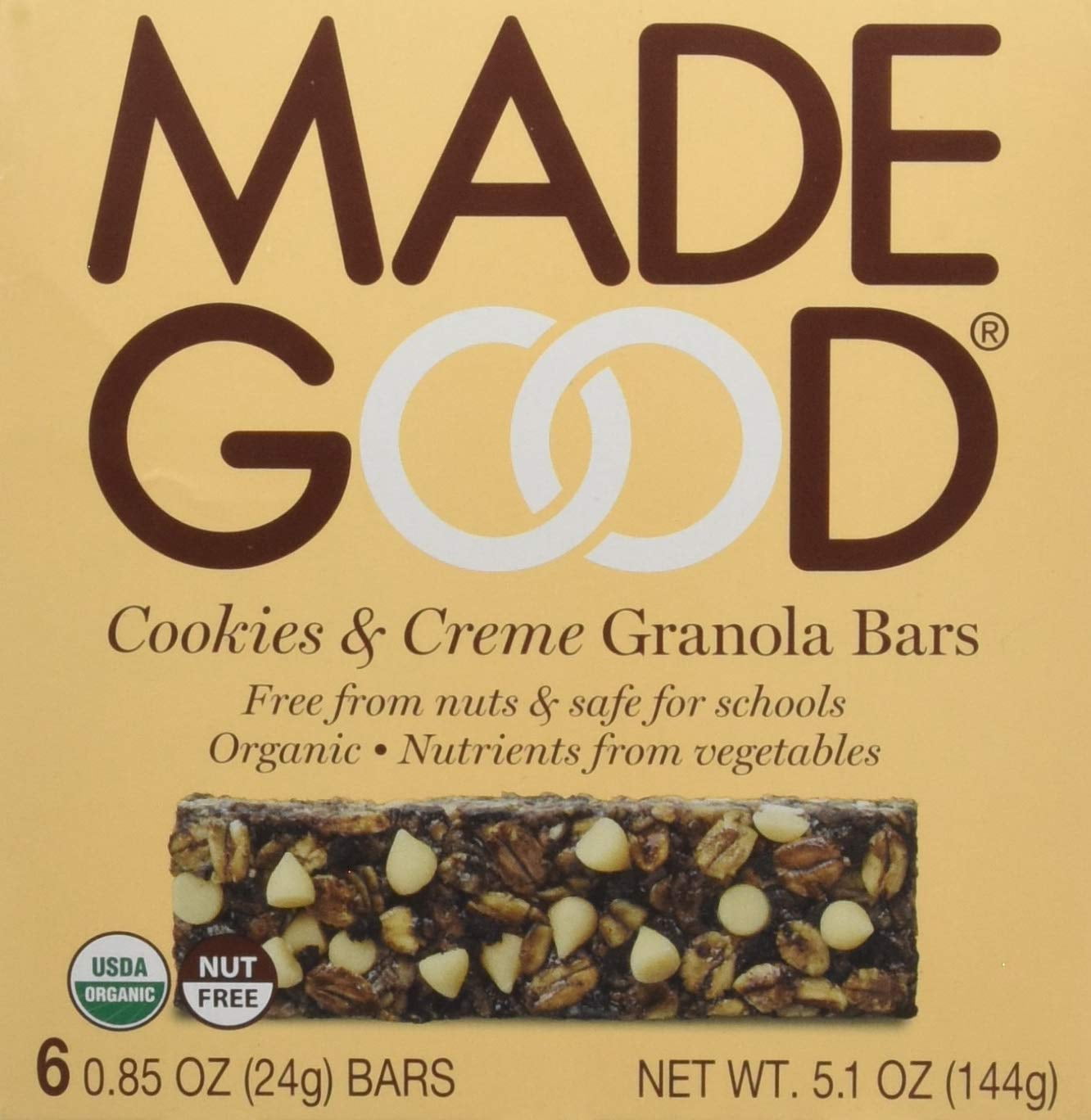 MadeGood Cookies & CrÃ¨me Granola Bars, 6 Healthy Snack Bars, 0.85oz