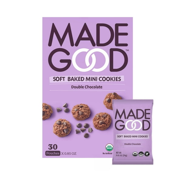 MadeGood Double ChocolateTRDNSoft Baked Mini Cookies (30 Count - 0.85 Oz Each) Allergy Friendly, Gluten Free and Organic Delicious Chocolate Snacks