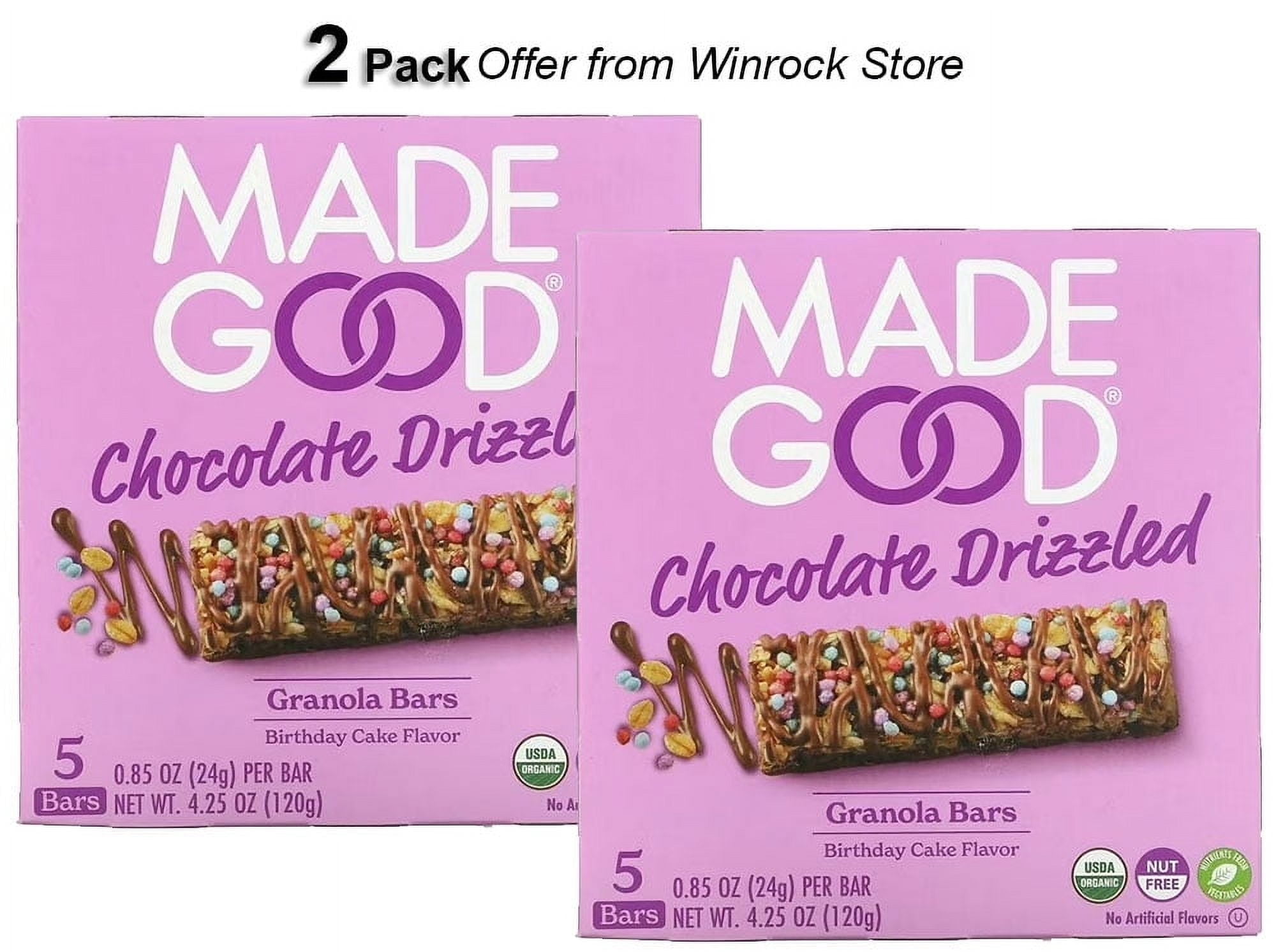 MadeGood, Granola Bars, Chocolate Drizzled, Birthday Cake, 5 Bars, 0.85 oz   (2 Pack)