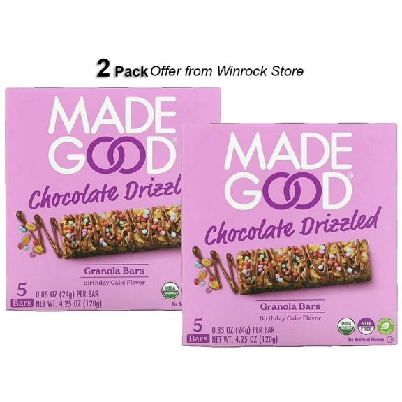 MadeGood, Granola Bars, Chocolate Drizzled, Birthday Cake, 5 Bars, 0.85 oz   (2 Pack)