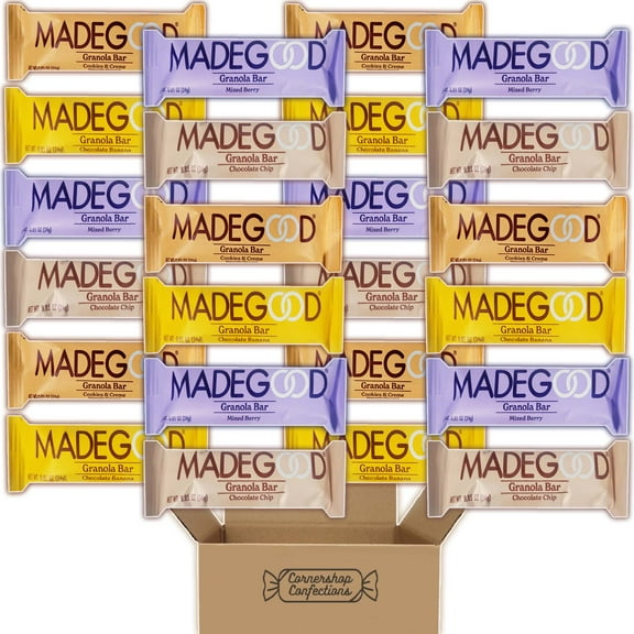 MadeGood Granola Bars Variety Pack - 4 Flavors - Chocolate Chip, Chocolate Banana, Mixed Berry and Cookies & Creme - 6, 0.85 Ounce Granola Bars of Each Flavor in Cornershop Confections Pack