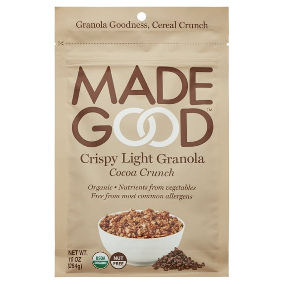 MadeGood, Granola, Gluten Free, Vegan, Cocoa Crunch Crispy Light Granola, 10 oz Pouch