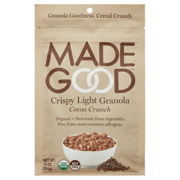 MadeGood, Granola, Gluten Free, Vegan, Cocoa Crunch Crispy Light Granola, 10 oz Pouch