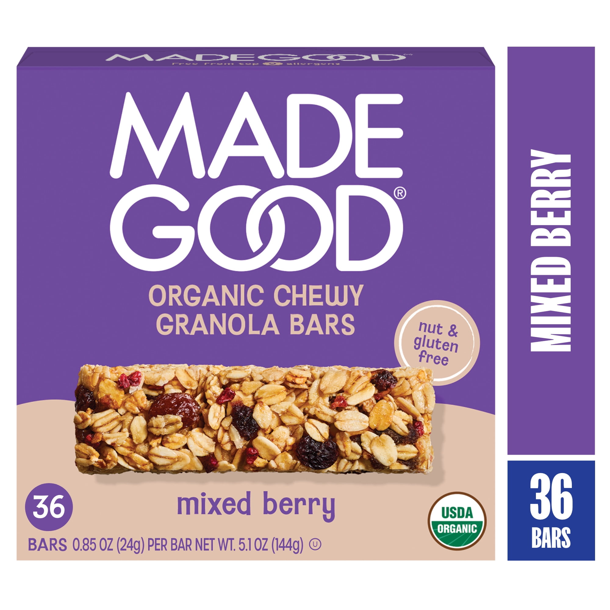 MadeGood Mixed Berry Granola Bars, 36 Healthy Snack Bars, 0.85 oz Each