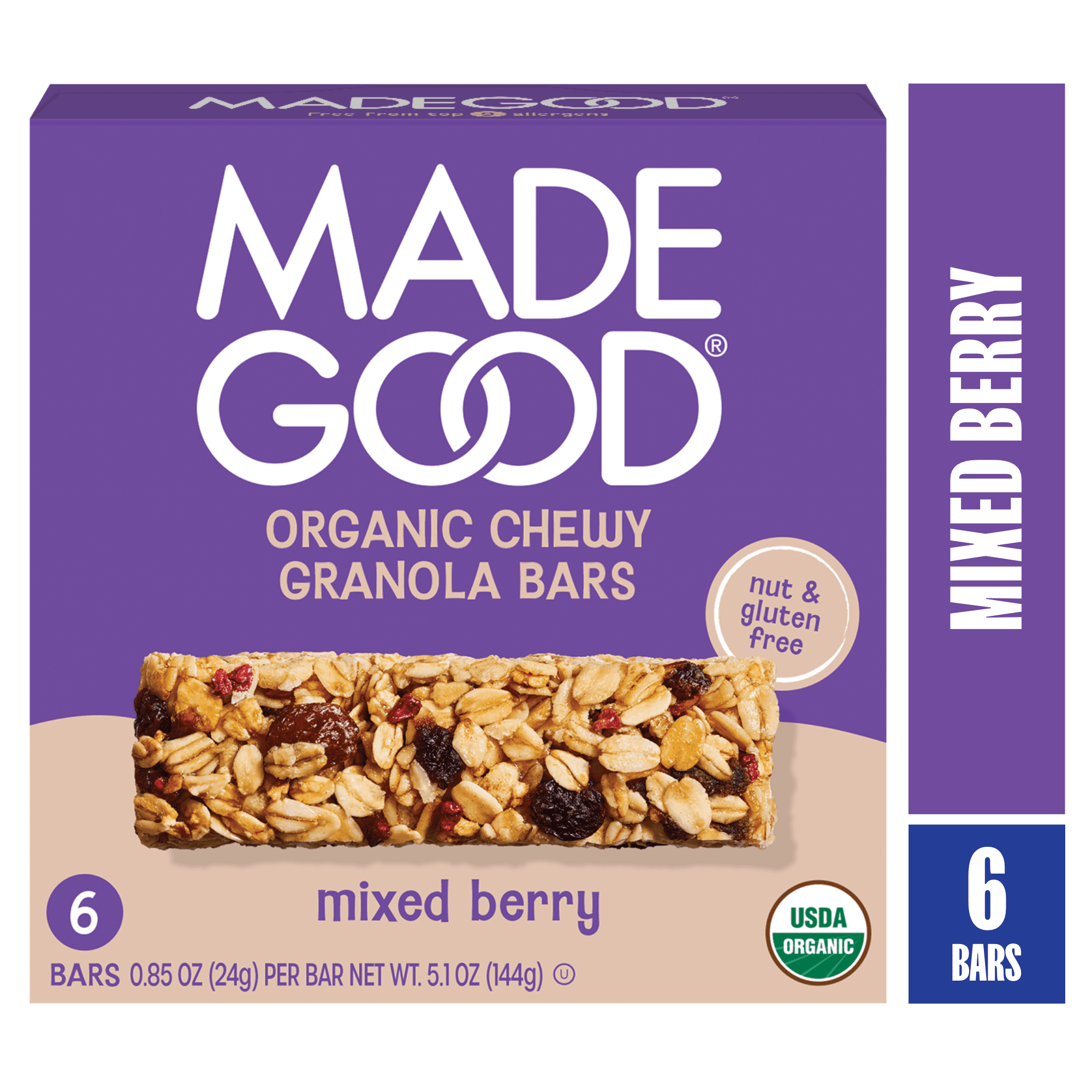 MadeGood Mixed Berry Granola Bars, 6 Healthy Snack Bars, 0.85 oz Each