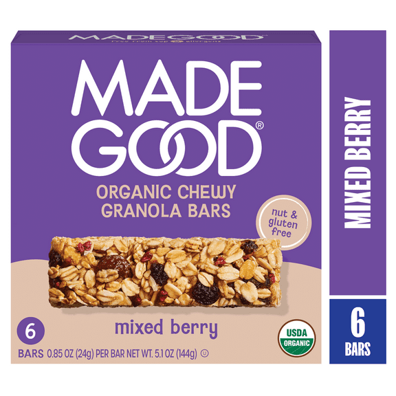 MadeGood Mixed Berry Granola Bars, 6 Healthy Snack Bars, 0.85 oz Each