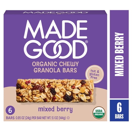 MadeGood Mixed Berry Granola Bars, 6 Healthy Snack Bars, 0.85 oz Each