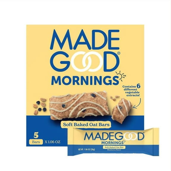 MadeGood Morning Blueberry Bars, 5ct/4.25oz, Organic Snacks ( Pack of 2 )