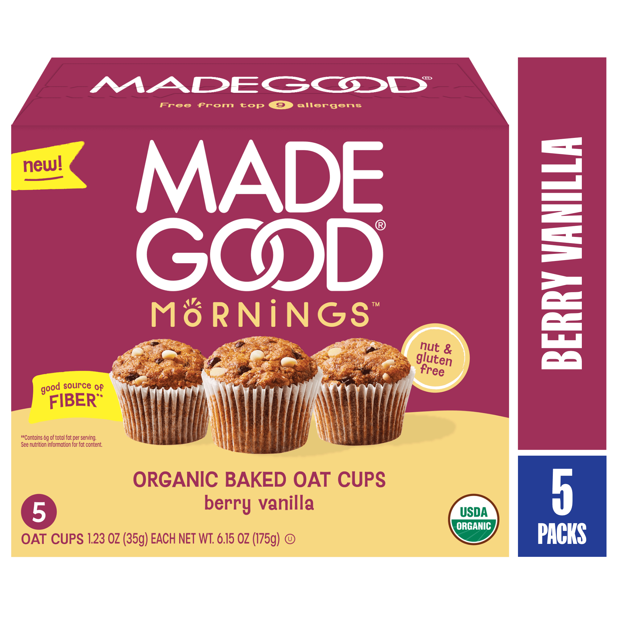 MadeGood Mornings Organic Berry Vanilla Baked Oat Cups, Count