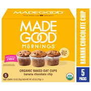 MadeGood Mornings Organic Chocolate Banana Baked Oat Cups, 5 Count, 1.23oz