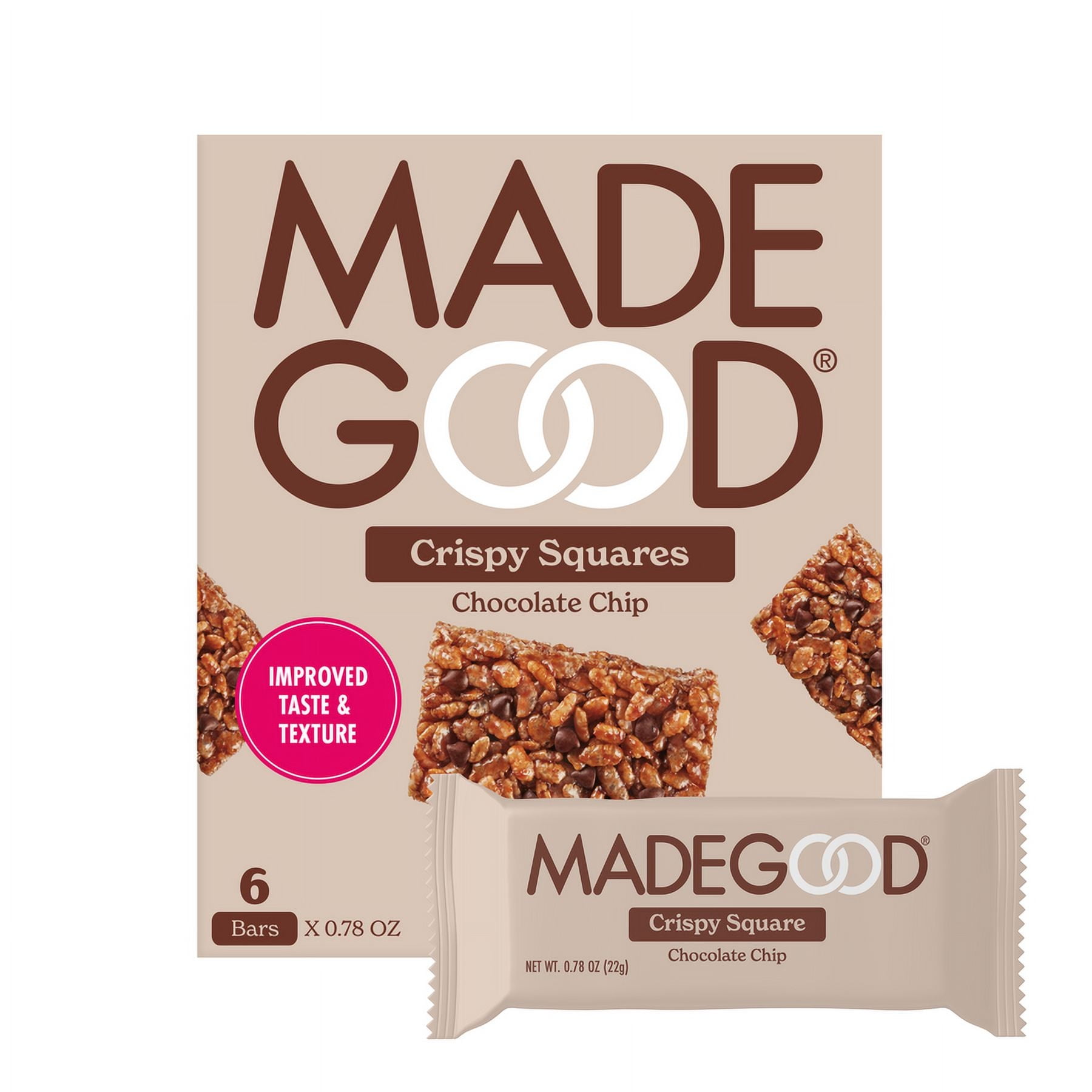 MadeGood Organic Gluten Free Crispy Squares Chocolate Chip -- 6 Bars Pack of 2