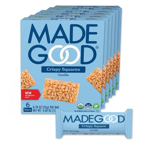 MadeGood Organic Gluten Free Crispy Squares Vanilla -- 6 Bars Pack of 4