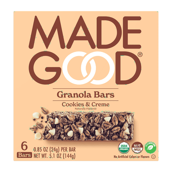 MadeGood Organic Gluten Free Granola Bars Cookies & Creme -- 6 Bars
