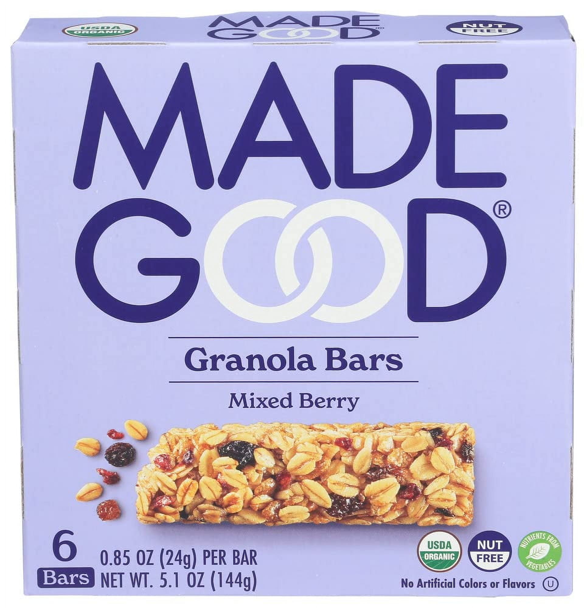 MadeGood Organic Granola Bars Gluten Free Mixed Berry 6 Bars Pack of 4