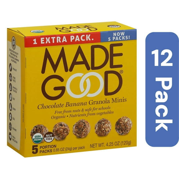 MadeGood Organic Granola Mini Chocolate Banana 4.25 oz (Pack of 12)