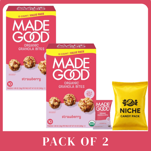 MadeGood Organic Granola Snack Bar Bites, Strawberry 8.5 oz  Pack of 2-with candy pack