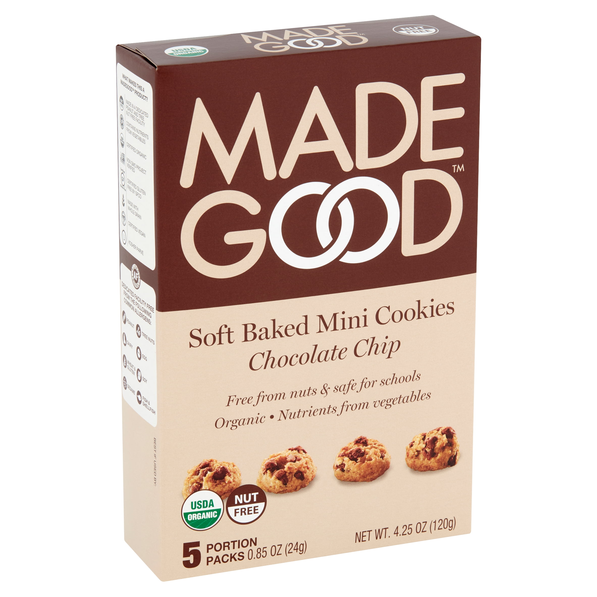 MadeGood Organic Soft Baked Chocolate Chip Mini Cookies, 5 count per pack -- 6 per case
