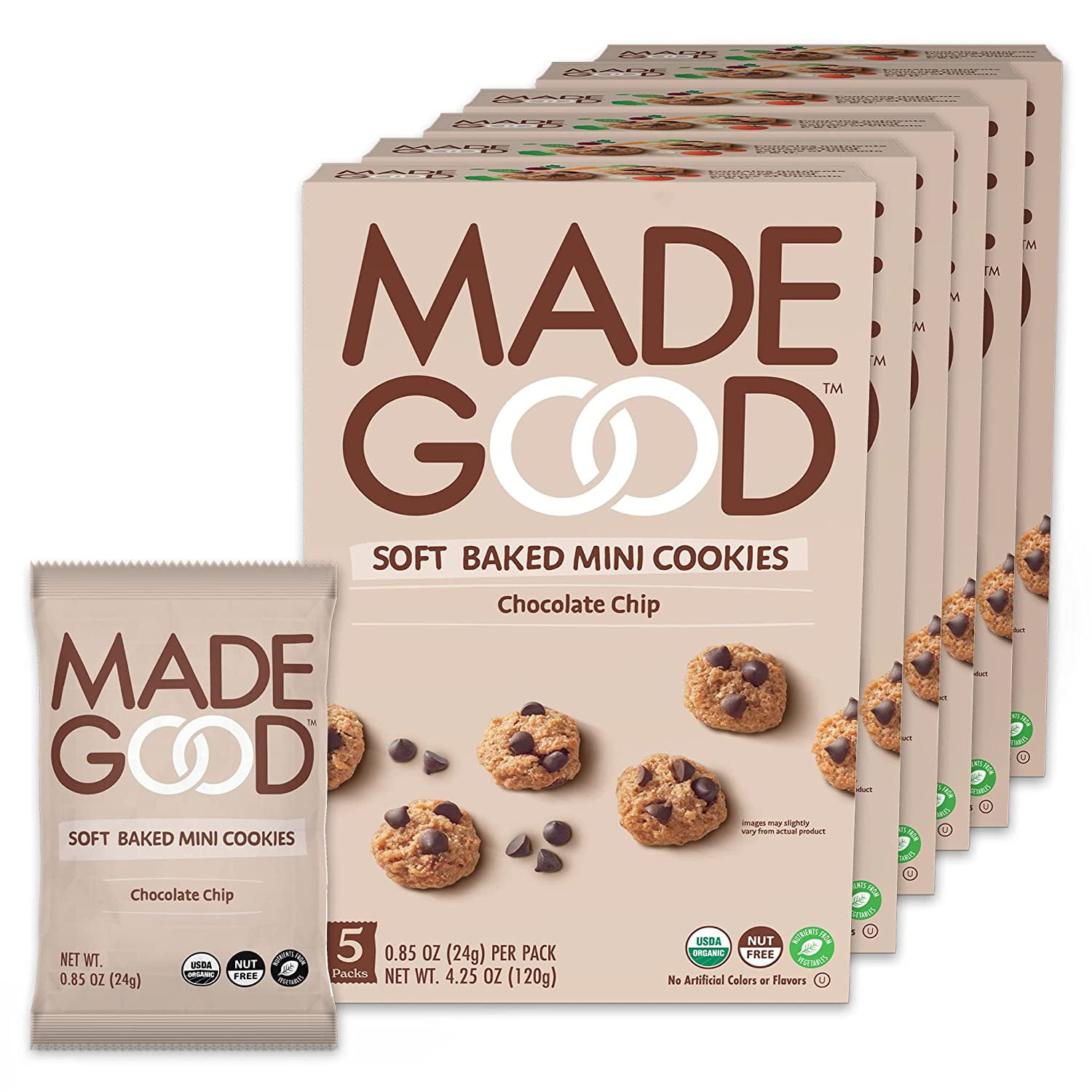 MadeGood Soft Baked Chocolate Chip Mini Cookies 4.25 oz - pack of 6 Boxes