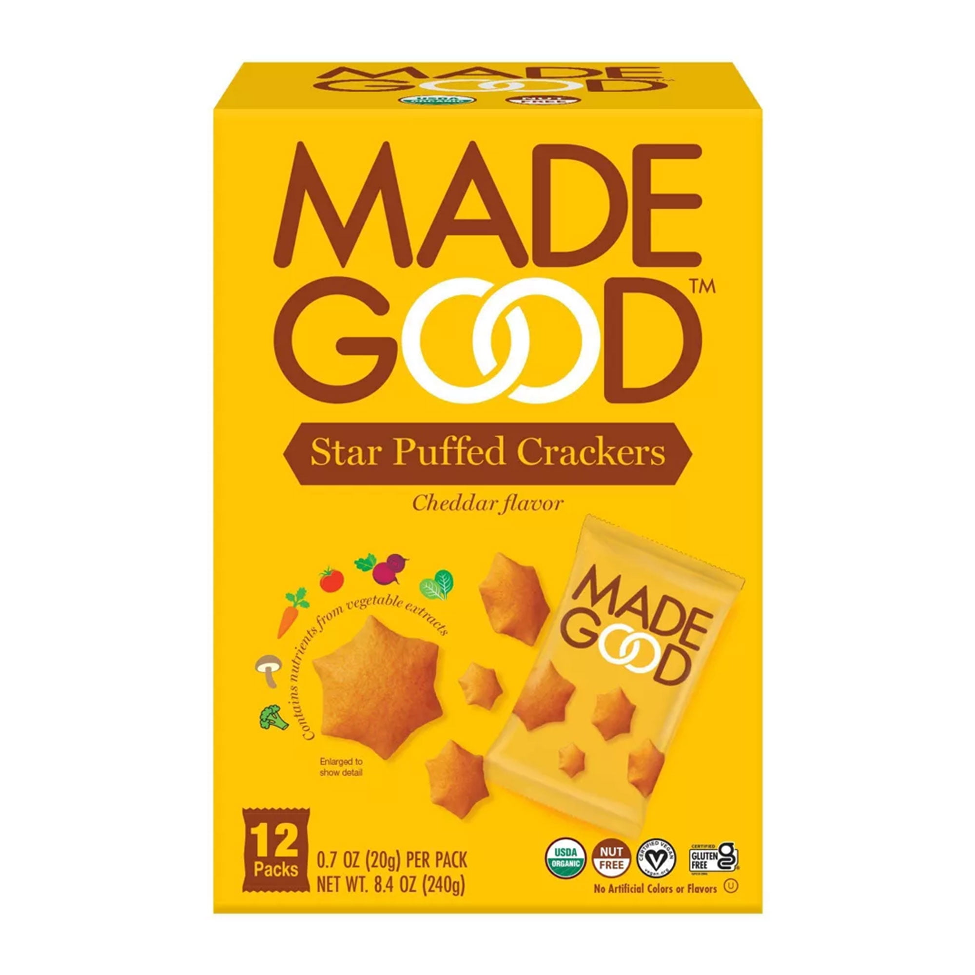 MadeGood Star Puffed Cheddar Crackers, 8.4oz/12ct