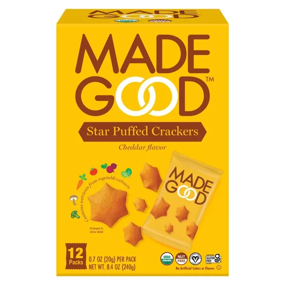 MadeGood Star Puffed Cheddar Crackers Traypack - 8.4oz/12ct