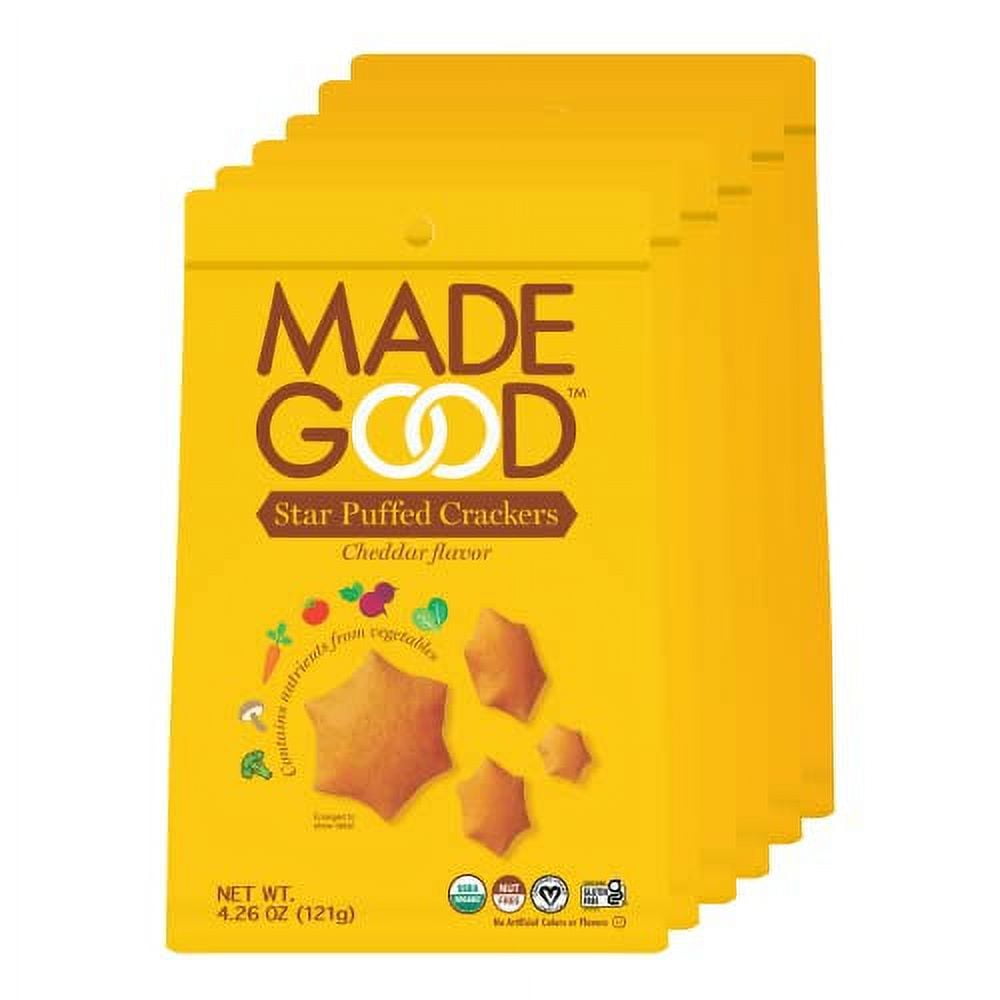 MadeGood Star Puffed Crackers, Cheddar, Gluten Free Cracker, 6 Bags (4