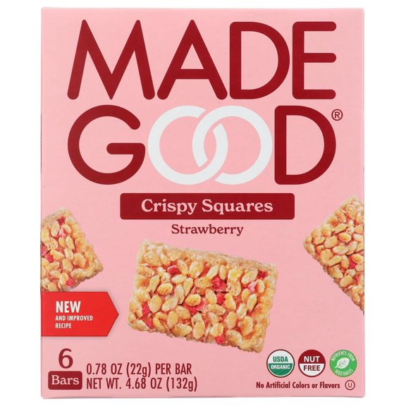MadeGood Strawberry Crispy Squares, SE33 6 Healthy Snacks, 0.78oz