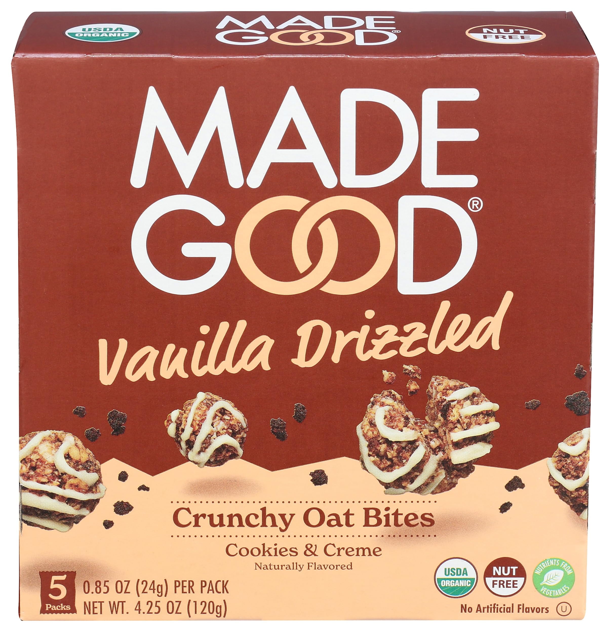 MadeGood Vanilla Drizzled Crunchy Oat Bites Cookies and Creme, 4.25 oz