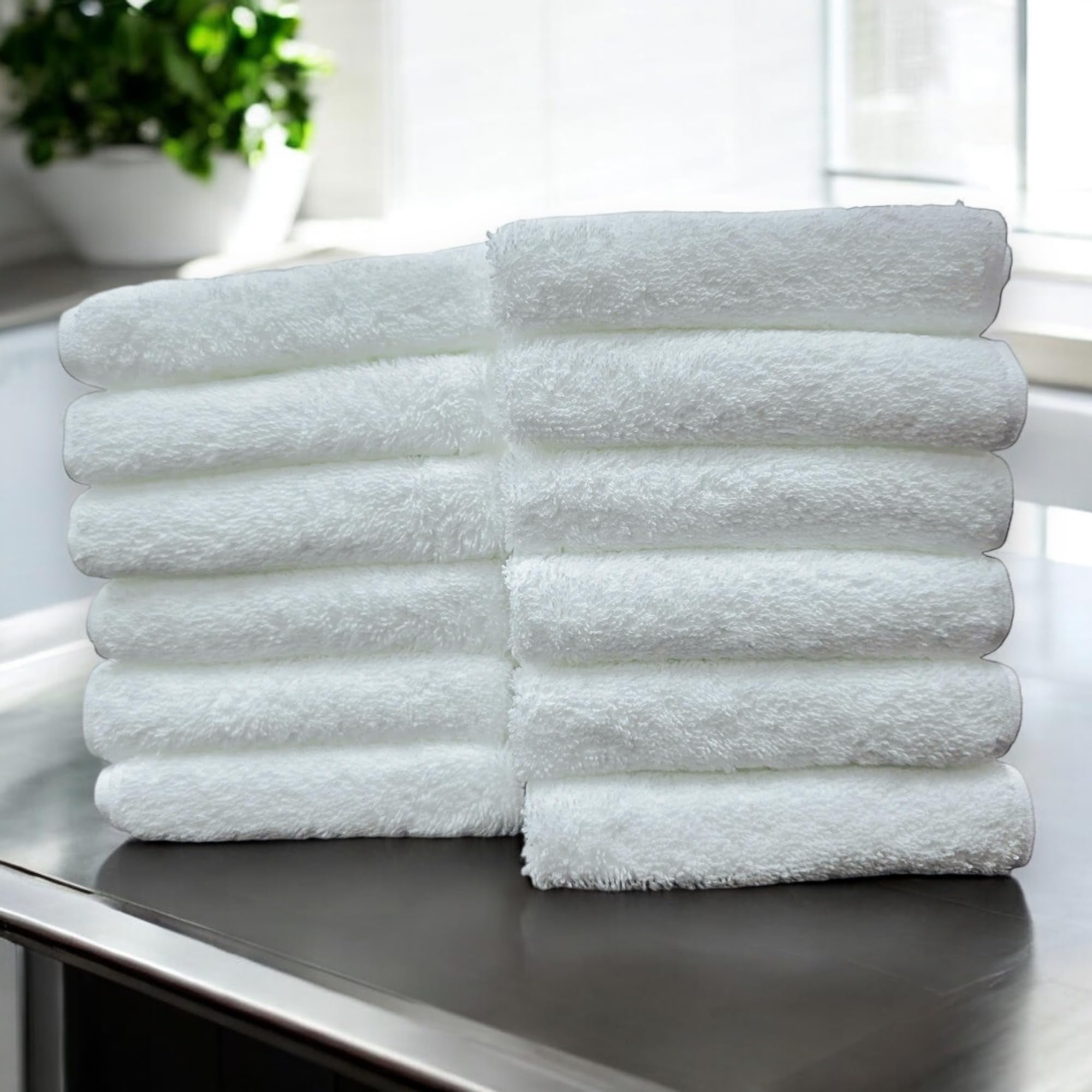 MadeTerra S White Premium Hand Towels: High Capacity Pack of 12, 100% Cotton, Soft & Absorbent Face Towels, Perfect for Spa, Gym, and Bathroom ( Size 16''x27'' )