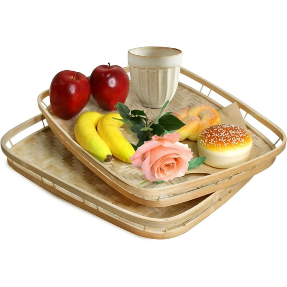 MadeTerra Set of 2 Bamboo Serving Tray with Handles, Portable Bed Tray, Serving Platter