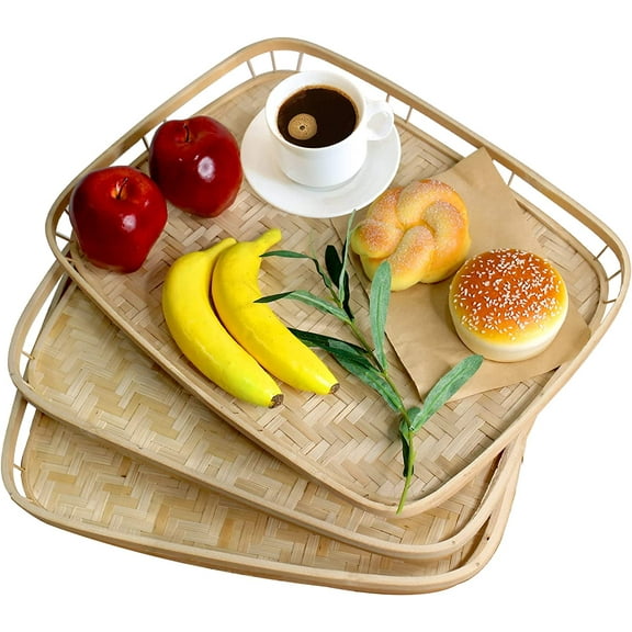 MadeTerra Set of 3 Bamboo Serving Tray with Handles, Portable Bed Tray, Serving Platter
