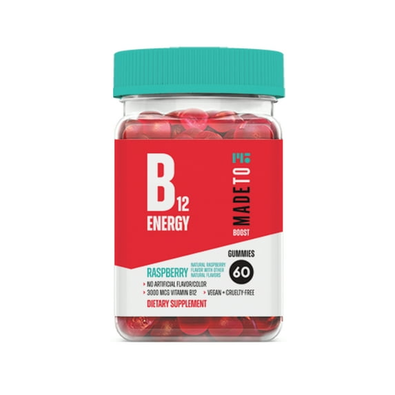 MadeTo B12 Energy Gummies, Raspberry, 60ct