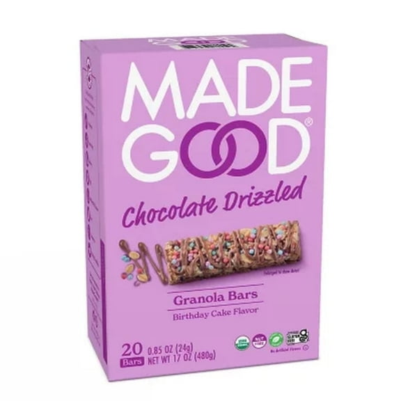 MadeGood Organic Birthday Cake Bars 20 Ct School-Safe Allergy-Friendly Treats
